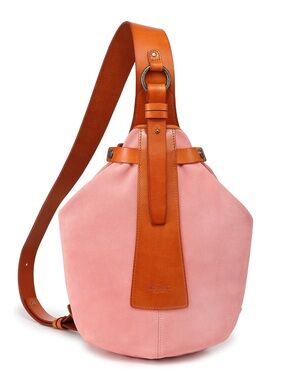 Old Trend Daisy Leather-Trim Pink Suede Shoulder or Sling bag